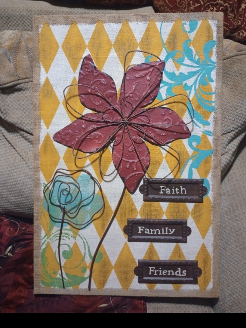 Faith Family Friends Wall Art - Red Flower Canvas